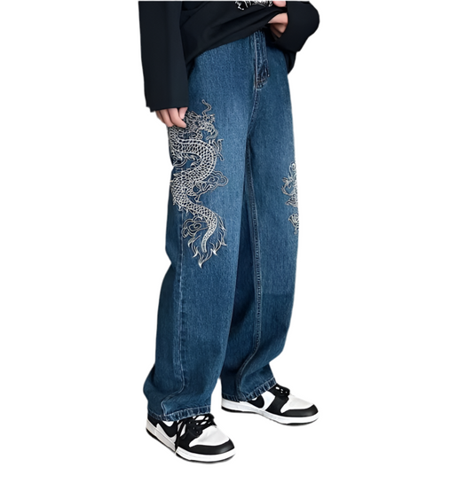 Dragon embroidered jeans